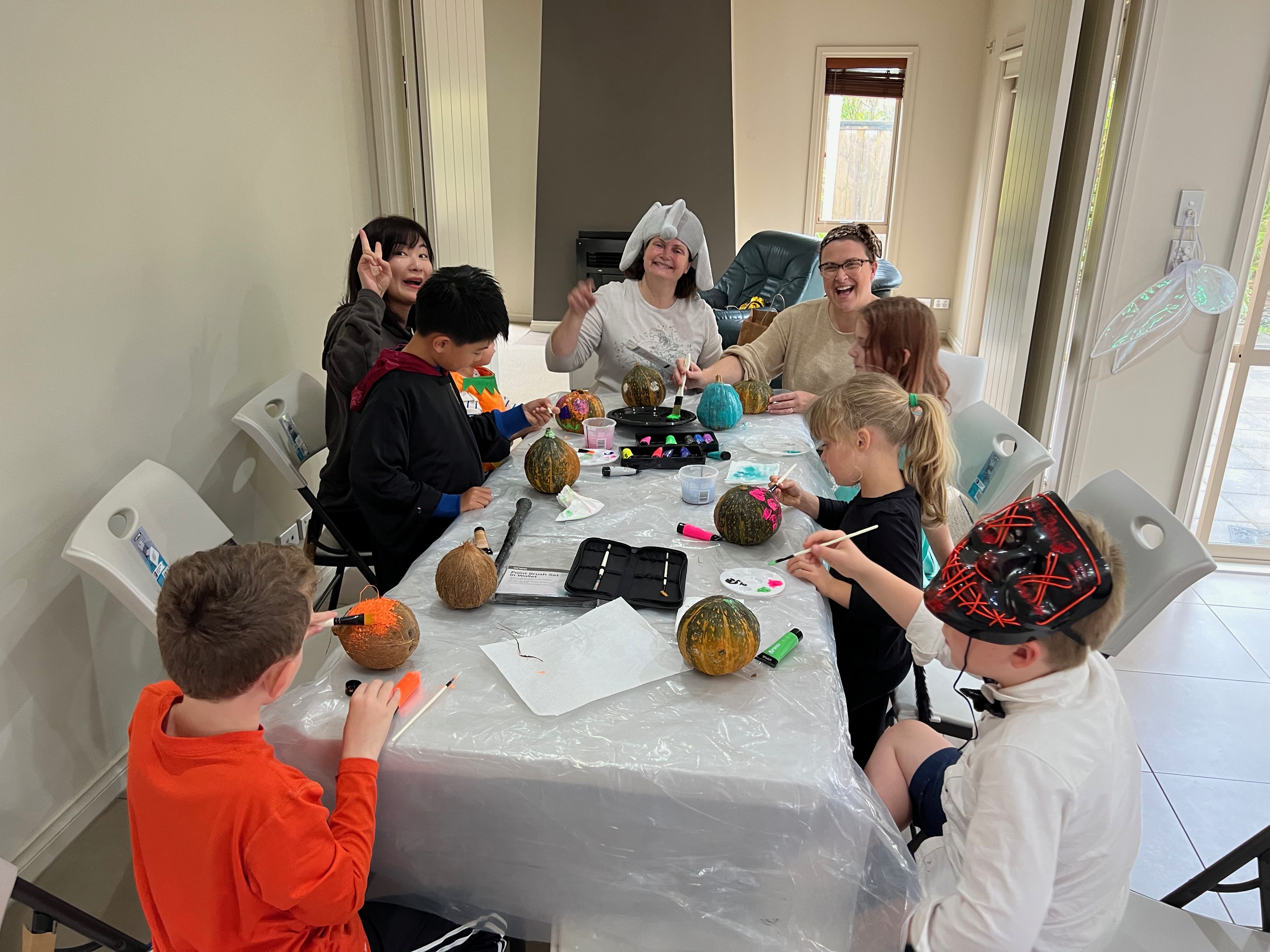 Painting pumpkins and coconuts