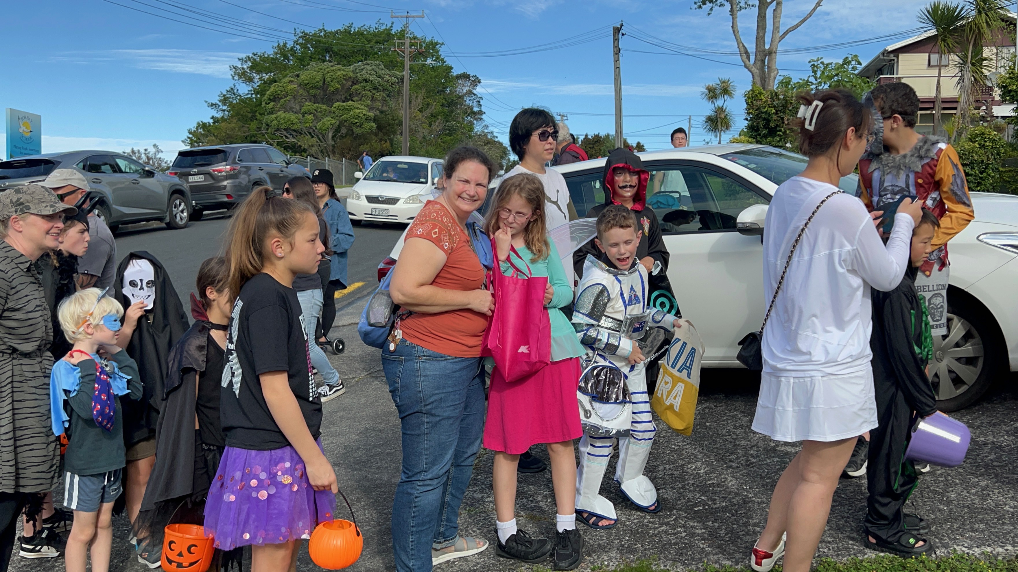 The line to trick-or-treat